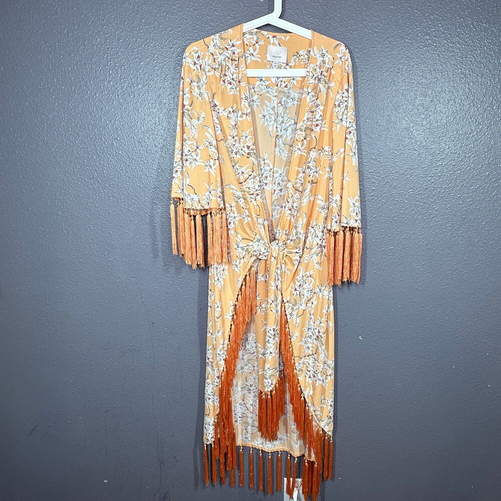 Cinq a Sept Coverup Trailing Orchid Stefe Floral Peach Orange Size XS Small - Picture 3 of 8